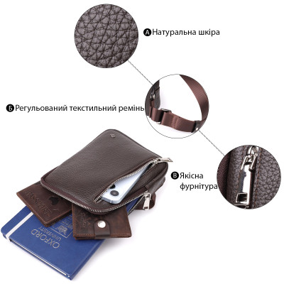 Сумка бананка Grande Pelle 22878 15х20,5х4 см Коричневий Сумка бананка Grande Pelle 22878 15х20,5х4 см Коричневий