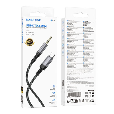 Аудіо кабель Borofone BL24 Type-C – AUX 3.5мм 1 м Metal Grey (36881_3609467) Аудіо кабель Borofone BL24 Type-C – AUX 3.5мм 1 м Metal Grey (36881_3609467)
