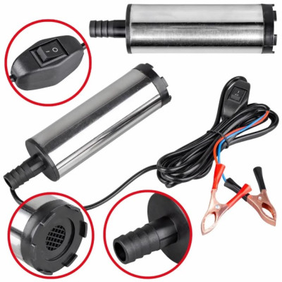 Насос электрический погружной для перекачки топлива дизеля No Brand помпа 12 V 14.7x3.8 см Серо-черный (2104618545)