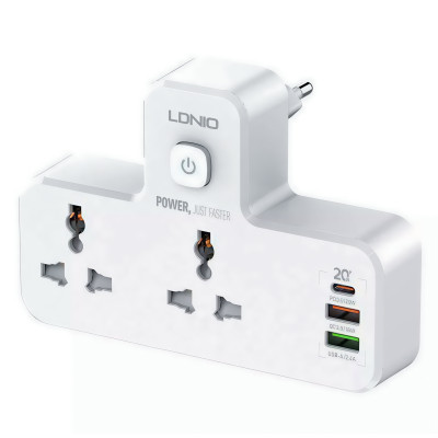 Сетевой фильтр переходник LDNIO SC2311 функция быстрой зарядки с ночником с USB на 2 розетки 20 W Белый (2104618548)