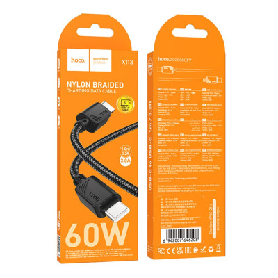 Кабель синхронізації Hoco X113 Nylon braided Type-C to Type-C 60W/3A 1 м Black (36775_3609174) Кабель синхронізації Hoco X113 Nylon braided Type-C to Type-C 60W/3A 1 м Black (36775_3609174)