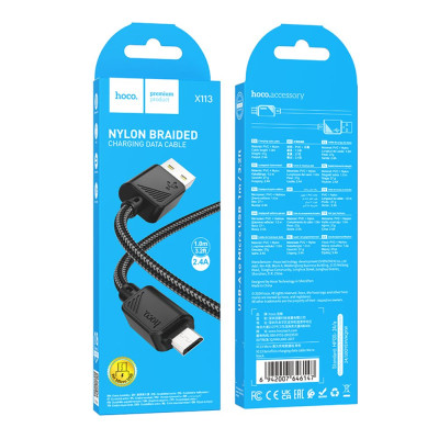 Кабель синхронізації Hoco X113 Nylon braided USB to МicroUSB 2.4A/1 м Black (36778_3609183) Кабель синхронізації Hoco X113 Nylon braided USB to МicroUSB 2.4A/1 м Black (36778_3609183)