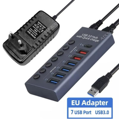Концентратор Digital 7 Port USB 3.0 PD Серый (HUB985D) Концентратор Digital 7 Port USB 3.0 PD Серый (HUB985D)