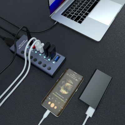 Концентратор Digital 7 Port USB 3.0 PD Серый (HUB985D) Концентратор Digital 7 Port USB 3.0 PD Серый (HUB985D)