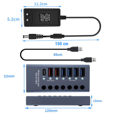Концентратор Digital 7 Port USB 3.0 PD Серый (HUB985D) Концентратор Digital 7 Port USB 3.0 PD Серый (HUB985D)