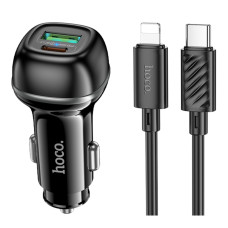 Автомобильное зарядное устройство Hoco Z58A LED 1USB/1Type-C QC/PD48W Type-C to Lightning Black (36160_3606813)