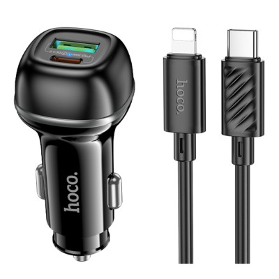 Автомобільний зарядний пристрій Hoco Z58A LED 1USB/1Type-C QC/PD48W Type-C to Lightning Black (36160_3606813)