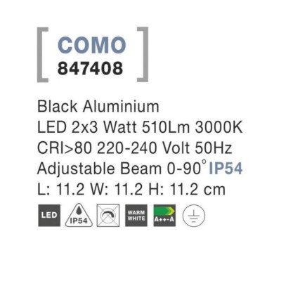 Уличный светильник Nova Luce Como 11.2x11.2x11.2 см Черный (Nova847408) Уличный светильник Nova Luce Como 11.2x11.2x11.2 см Черный (Nova847408)