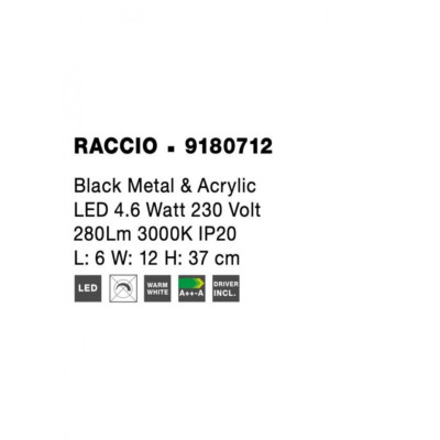Настінний світильник Nova Luce Raccio 6x37 см Біло-чорний (Nova9180712) Настінний світильник Nova Luce Raccio 6x37 см Біло-чорний (Nova9180712)