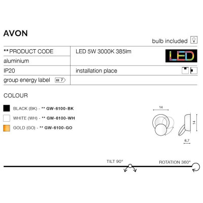 Настенный светильник AZzardo Avon 14x14 см Черный (AZ2196) Настенный светильник AZzardo Avon 14x14 см Черный (AZ2196)