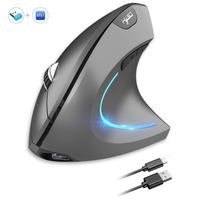 Вертикальная мышь беспроводная HYSJ Т22 с аккумулятором и RGB подсветкой 2,4G+Bluetooth Grey