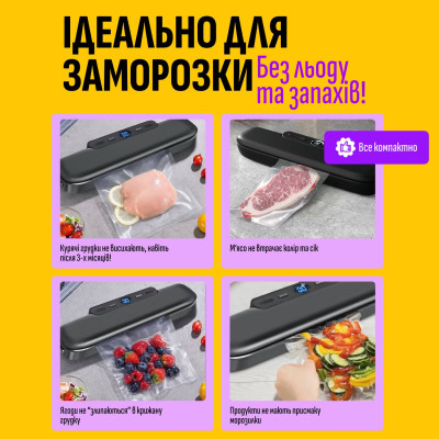 Вакууматор для харчових продуктів No Brand 20 пакетів Чорний (VSM-7912) Вакууматор для харчових продуктів No Brand 20 пакетів Чорний (VSM-7912)