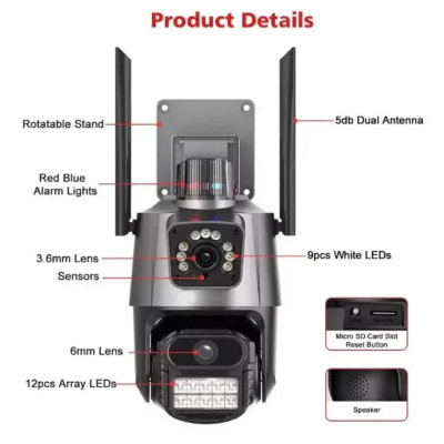 Камера видеонаблюдения No Brand P11-QQ6 8MP WiFi Черный (2390000022) Камера видеонаблюдения No Brand P11-QQ6 8MP WiFi Черный (2390000022)
