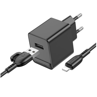 Зарядний пристрій Borofone BAS11A 1xUSB 10.5W 5V/2.1A USB to Lightning 1 м Black (37483_3612141)