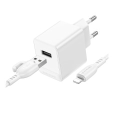 Зарядное устройство Borofone BAS11A 1xUSB 10.5W 5V/2.1A USB to Lightning 1 м White (37483_3612140)