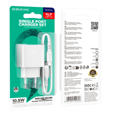 Зарядное устройство Borofone BAS11A 1xUSB 10.5W 5V/2.1A USB to Lightning 1 м White (37483_3612140) Зарядное устройство Borofone BAS11A 1xUSB 10.5W 5V/2.1A USB to Lightning 1 м White (37483_3612140)