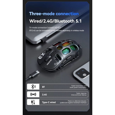 Миша бездротова T-Wolf X3 PAW 3311 12000 DPI 2.4G Bluetooth Black Миша бездротова T-Wolf X3 PAW 3311 12000 DPI 2.4G Bluetooth Black