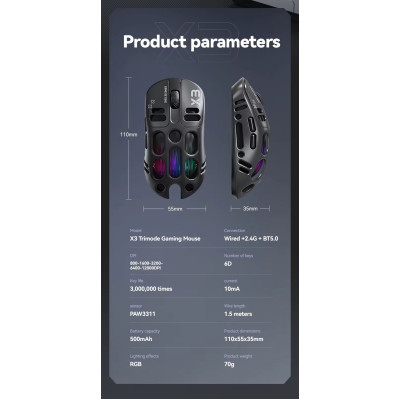 Миша бездротова T-Wolf X3 PAW 3311 12000 DPI 2.4G Bluetooth Black Миша бездротова T-Wolf X3 PAW 3311 12000 DPI 2.4G Bluetooth Black