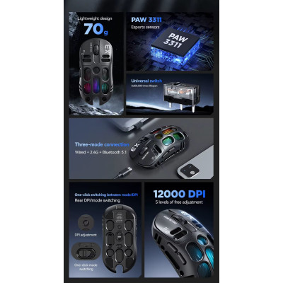 Миша бездротова T-Wolf X3 PAW 3311 12000 DPI 2.4G Bluetooth Black Миша бездротова T-Wolf X3 PAW 3311 12000 DPI 2.4G Bluetooth Black