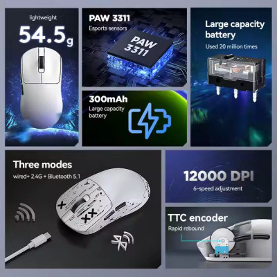Миша бездротова T-Wolf X9 PAW 3311 12000 DPI 2.4G Bluetooth White Миша бездротова T-Wolf X9 PAW 3311 12000 DPI 2.4G Bluetooth White