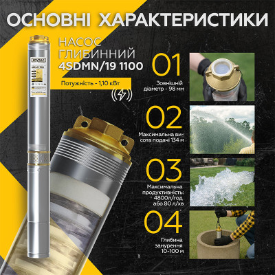 Насос глубинный Mytec 4SDMN/19 1100 H 134м Q 80л/мин 2 м (67945) Насос глубинный Mytec 4SDMN/19 1100 H 134м Q 80л/мин 2 м (67945)