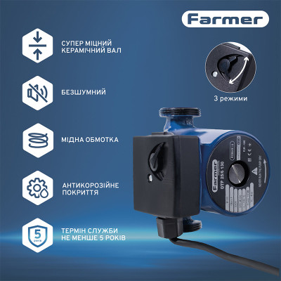 Насос циркуляційний Farmer 25/6-130 110 кВт H 6м Q 50л/хв (66461)