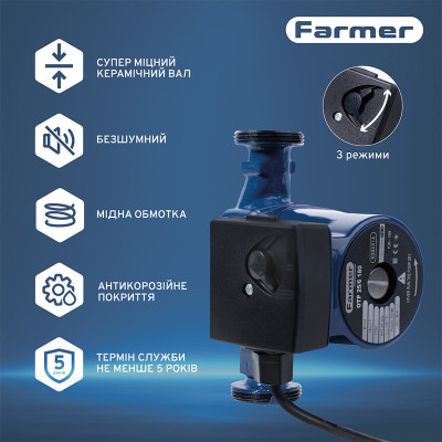 Насос циркуляційний Farmer 25/6-180 110 кВт H 6м Q 50л/хв (66462) Насос циркуляційний Farmer 25/6-180 110 кВт H 6м Q 50л/хв (66462)
