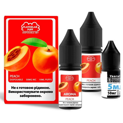 Набір компонентів для самозамісу сольовий FlavorLab Disposable Puff Peach Персик 0-65 мг 10 мл (18262-hbr)