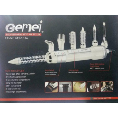Фен-браш для укладки волос Gemei GM-4836 1200W Розовый (2104618631) Фен-браш для укладки волос Gemei GM-4836 1200W Розовый (2104618631)