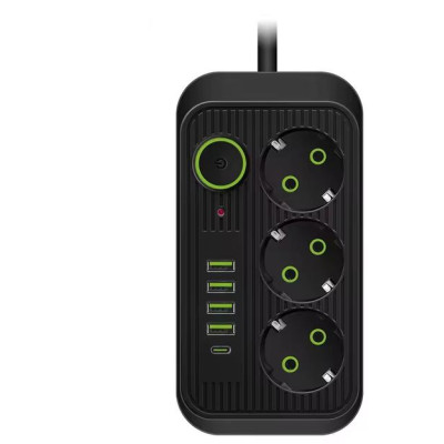 Мережевий фільтр Power Socket F09U 4USB 3AC Чорний (hub_dei70y)