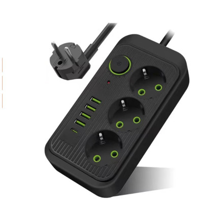Мережевий фільтр Power Socket F09U 4USB 3AC Чорний (hub_dei70y) Мережевий фільтр Power Socket F09U 4USB 3AC Чорний (hub_dei70y)