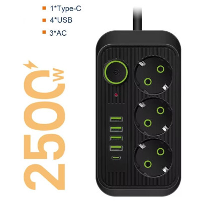 Мережевий фільтр Power Socket F09U 4USB 3AC Чорний (hub_dei70y) Мережевий фільтр Power Socket F09U 4USB 3AC Чорний (hub_dei70y)