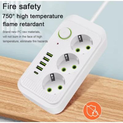 Мережевий фільтр Power Socket F09U 4USB 3AC Білий (hub_izuj2x) Мережевий фільтр Power Socket F09U 4USB 3AC Білий (hub_izuj2x)