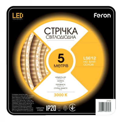Світлодіодна led стрічка Feron LS612 12 В 9.6 Вт/м 5 м 3000K Теплий білий (2692674263)