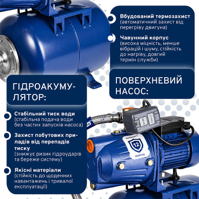 Насосная станция Farmer Jet 100L 1.1 кВт/24 л Синий Насосная станция Farmer Jet 100L 1.1 кВт/24 л Синий