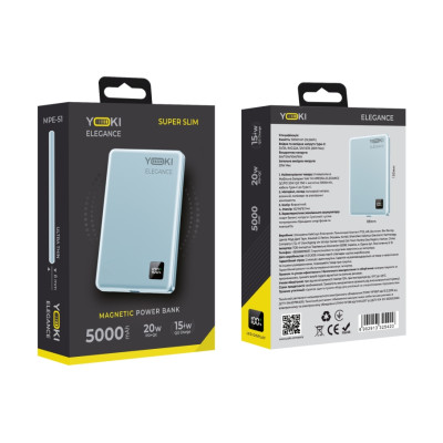 УМБ Power Bank Yoki YK-MPE515 Elegance 5000 mAh PD/QC3 20W Qi2/15W Blue (36304_3607273) УМБ Power Bank Yoki YK-MPE515 Elegance 5000 mAh PD/QC3 20W Qi2/15W Blue (36304_3607273)