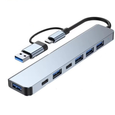 Алюмінієвий USB-розширювач TWS USB C Hub 7в1 Grey (SH0000350)