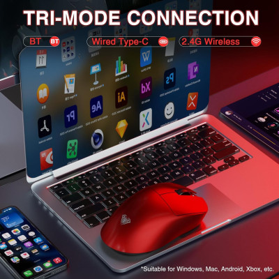 Миша бездротова ігрова AULA SC900 Pro PixArt PAW3395 8K 26000 DPI 2,4G Bluetooth Wired Red Миша бездротова ігрова AULA SC900 Pro PixArt PAW3395 8K 26000 DPI 2,4G Bluetooth Wired Red