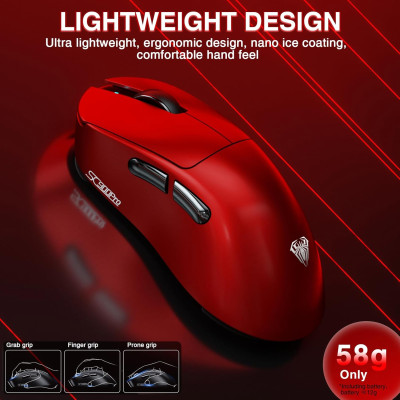 Миша бездротова ігрова AULA SC900 Pro PixArt PAW3395 8K 26000 DPI 2,4G Bluetooth Wired Red Миша бездротова ігрова AULA SC900 Pro PixArt PAW3395 8K 26000 DPI 2,4G Bluetooth Wired Red