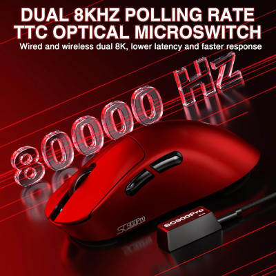 Миша бездротова ігрова AULA SC900 Pro PixArt PAW3395 8K 26000 DPI 2,4G Bluetooth Wired Red Миша бездротова ігрова AULA SC900 Pro PixArt PAW3395 8K 26000 DPI 2,4G Bluetooth Wired Red