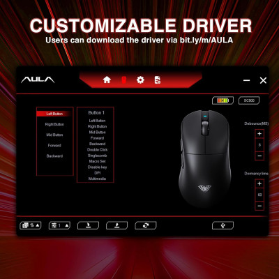 Мышь беспроводная игровая Aula SC900 SE PixArt PAW3395 1K 26000 DPI 2,4G Bluetooth Wired Black Мышь беспроводная игровая Aula SC900 SE PixArt PAW3395 1K 26000 DPI 2,4G Bluetooth Wired Black