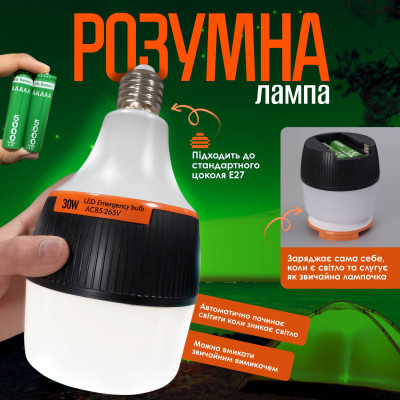Лампа светодиодная No Brand LED E27 30 Вт 5000 mAh Белый (LE27-30) Лампа светодиодная No Brand LED E27 30 Вт 5000 mAh Белый (LE27-30)