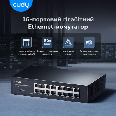Коммутатор неуправляемый гигабитный Cudy GS1016 16-портовый (2804827196) Коммутатор неуправляемый гигабитный Cudy GS1016 16-портовый (2804827196)