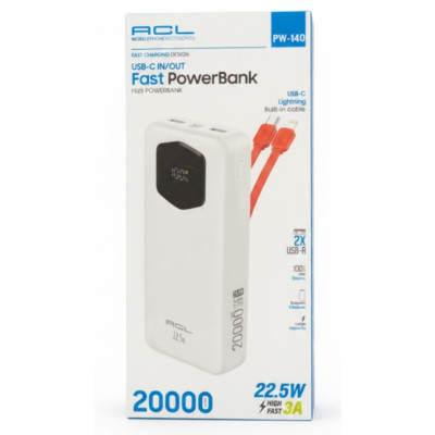 Портативный повербанк ACL PW-140 Power bank 20000 мАч Белый (2104618843) Портативный повербанк ACL PW-140 Power bank 20000 мАч Белый (2104618843)