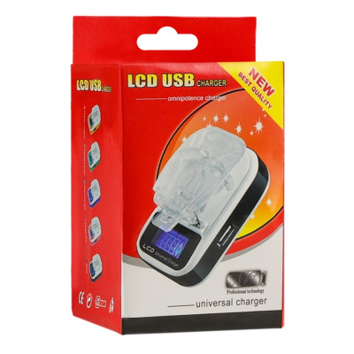 Сетевое универсальное зарядное устройство No Brand LCD USB Бело-синий (33148_3611385) Сетевое универсальное зарядное устройство No Brand LCD USB Бело-синий (33148_3611385)