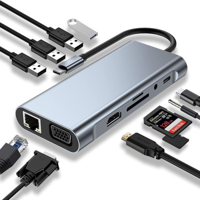 Хаб док станція для ноутбука No Brand 11в1 USB Type-C Grey (SH0000384) Хаб док станція для ноутбука No Brand 11в1 USB Type-C Grey (SH0000384)