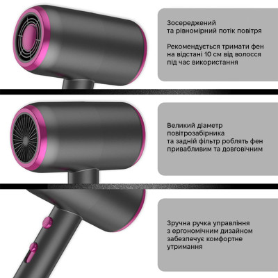 Фен Onuliss 17398D 1800 Вт Графитово-розовый (O-ONULISS-17398D) Фен Onuliss 17398D 1800 Вт Графитово-розовый (O-ONULISS-17398D)