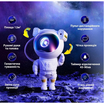 Лазерный светильник ночник Astro Космонавт 12x12x21 см Белый (hub_dbvg25)