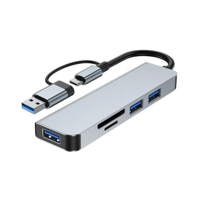 Концентратор хаб Digital USB Type-C/USB-A 5в1 USB 3.0 SD/TF Серый (HUB-5IN1)