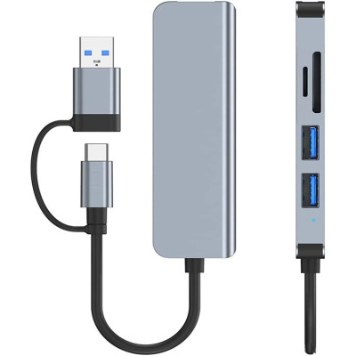 Концентратор хаб Digital USB Type-C/USB-A 5в1 USB 3.0 SD/TF Серый (HUB-5IN1)